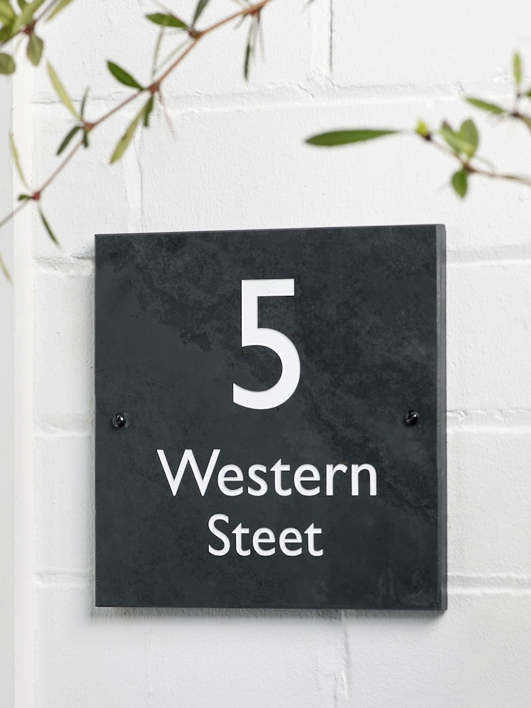 Loveabode Grey Personalised Engraved Slate House Sign Number Plaque 20cm x 20cm - Image 1 of 2