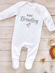 Little Years Personalised Babys First Name 100% Cotton White Sleepsuit - Image 1 of 1
