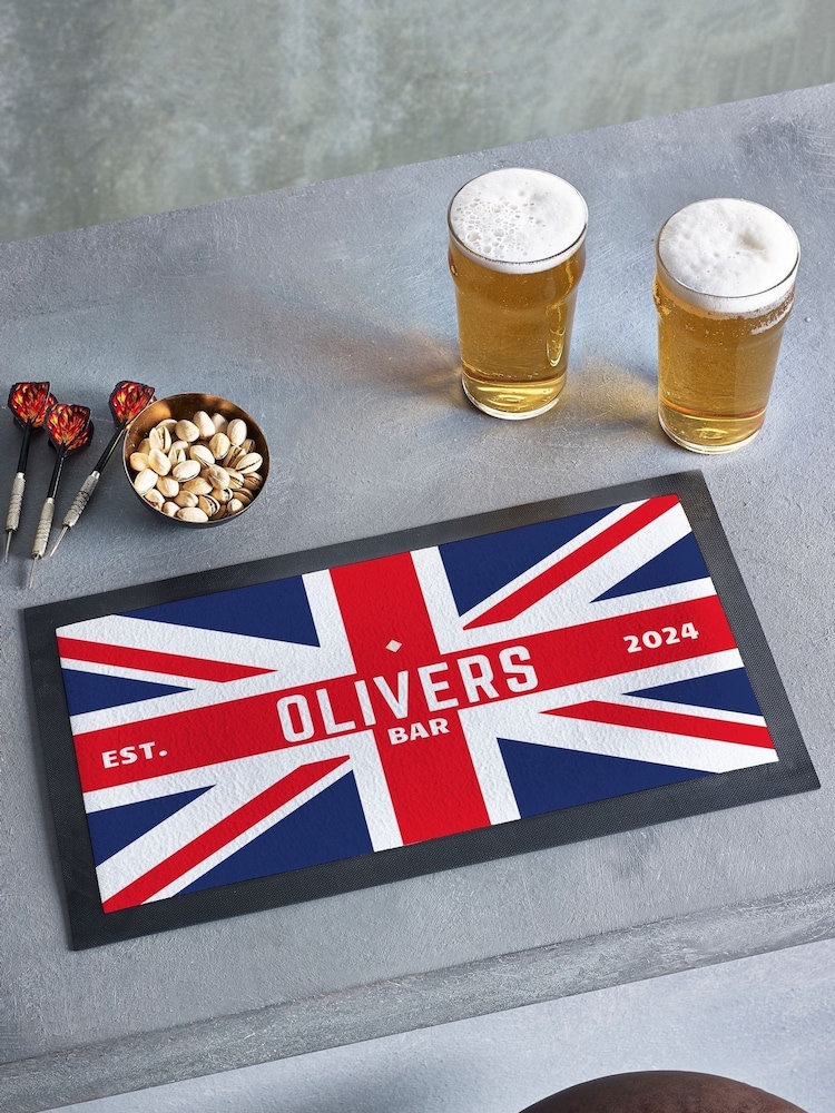 Personalised Union Jack Black Beer Mat - Image 1 of 5 Personalised Union Jack Black Beer Mat - Image 1 of 5