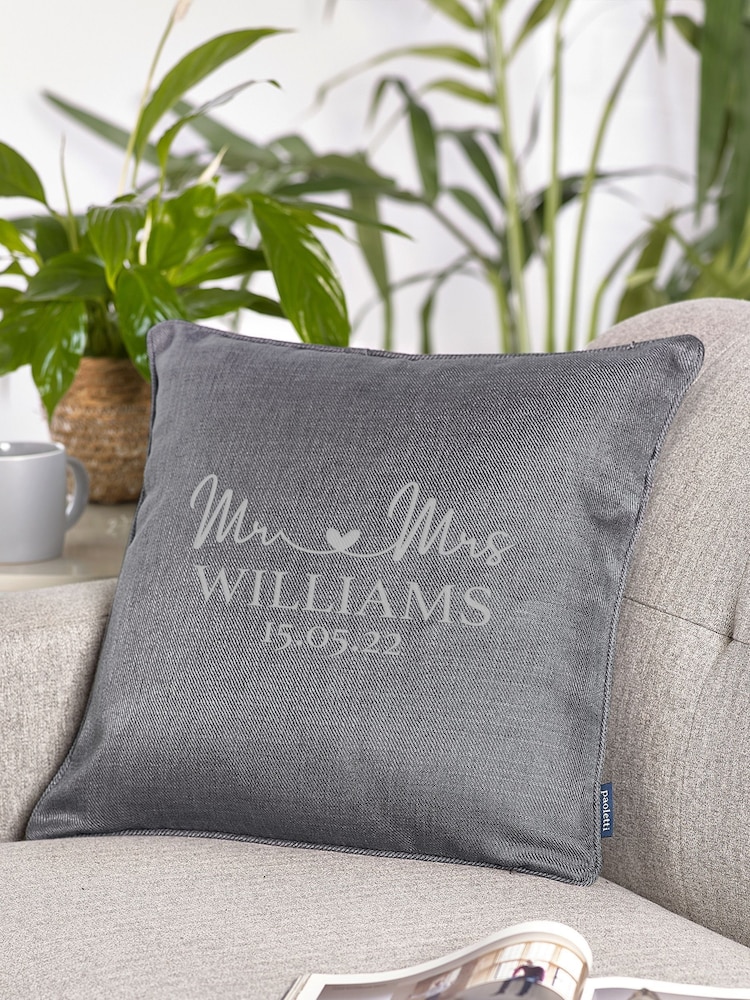 Loveabode Silver Personalised Mr & Mrs Date Cushion - Image 1 of 3