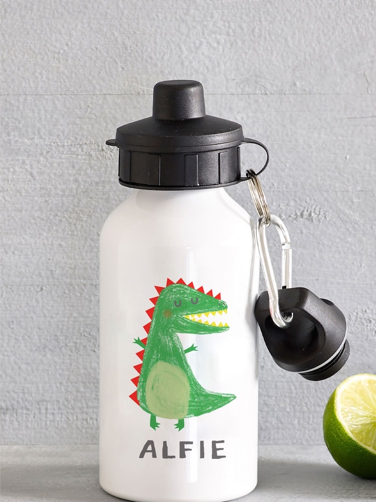 Loveabode Personalised Dinosaur Print White Drinks Bottle - Image 1 of 4