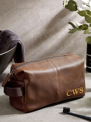 Loveabode Personalised Faux Leather Brown Wash Bag - Image 1 of 3