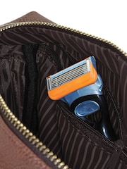 Loveabode Personalised Faux Leather Brown Wash Bag - Image 2 of 3