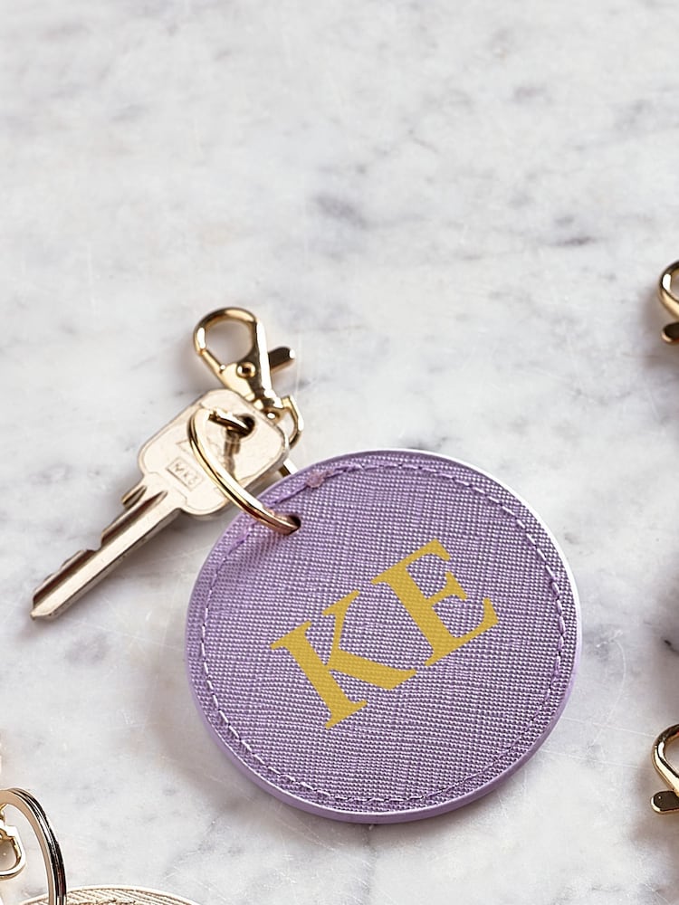 Loveabode Natural Personalised Round PU Leather Keyring - Image 2 of 4