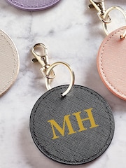 Loveabode Natural Personalised Round PU Leather Keyring - Image 4 of 4