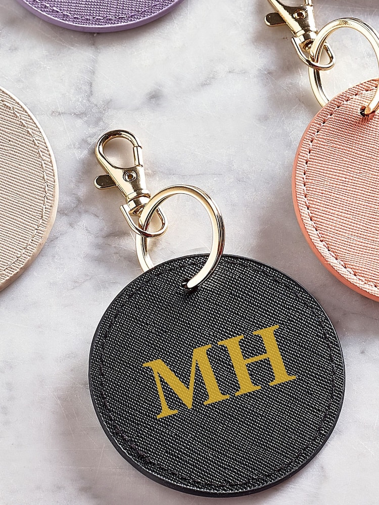 Loveabode Natural Personalised Round PU Leather Keyring - Image 4 of 4