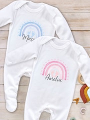 Little Years Personalised Rainbow And Tiny Feet White Sleepsuit - Image 1 of 3