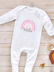 Little Years Personalised Rainbow And Tiny Feet White Sleepsuit - Image 2 of 3