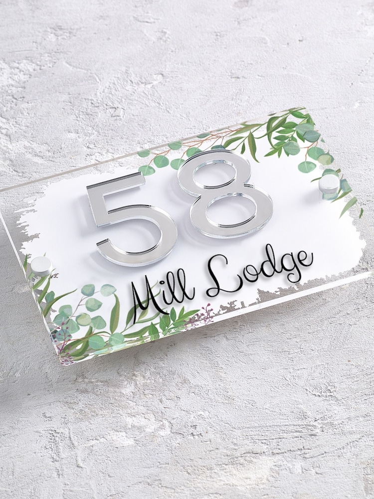 Loveabode Personalised Leaf Print 3D Mirror Acrylic Number White House Sign - Image 2 of 4