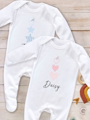Little Years Babys Personalised Stars And Hearts White Sleepsuit - Image 1 of 3