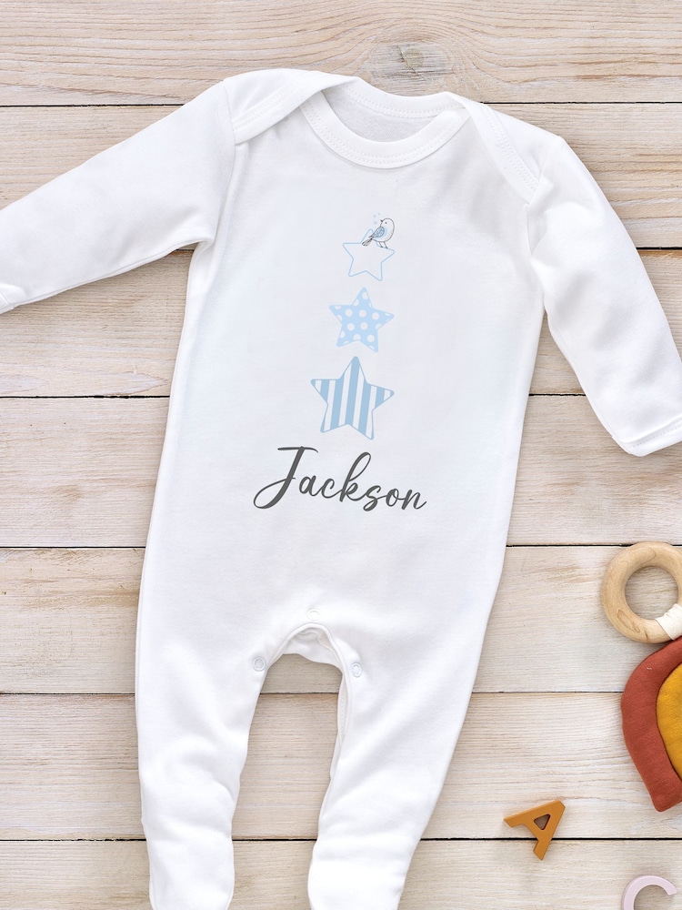 Little Years Babys Personalised Stars And Hearts White Sleepsuit - Image 2 of 3