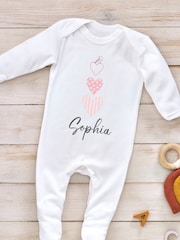 Little Years Babys Personalised Stars And Hearts White Sleepsuit - Image 3 of 3