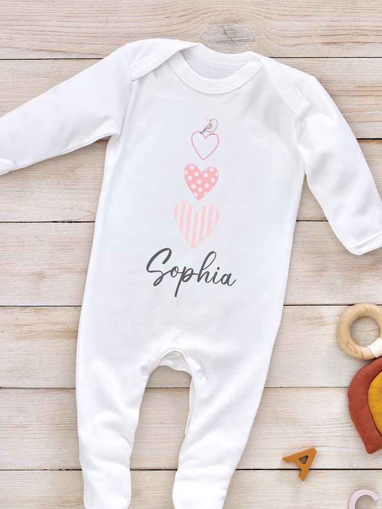 Little Years Babys Personalised Stars And Hearts White Sleepsuit - Image 3 of 3