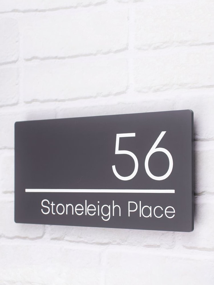 Loveabode Large Grey Personalised Modern Contemporary Rectangular Floating Acrylic House Sign - Image 1 of 4