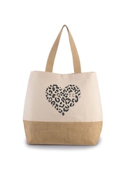 Loveabode Natural Personalised Leopard Print Heart & Initial Jute 100% Cotton Bag - Image 1 of 4