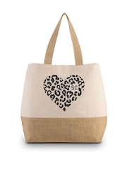 Loveabode Natural Personalised Leopard Print Heart & Initial Jute 100% Cotton Bag - Image 3 of 4