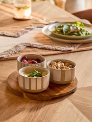 Set of 3 Natural Stripe Ceramic Dip Set with Tray - Image 1 of 1