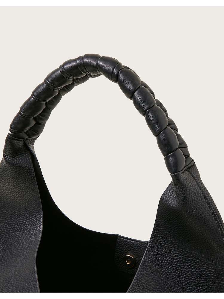 Monsoon Black Pip Braided Faux Leather Hobo Bag - Image 7 of 7