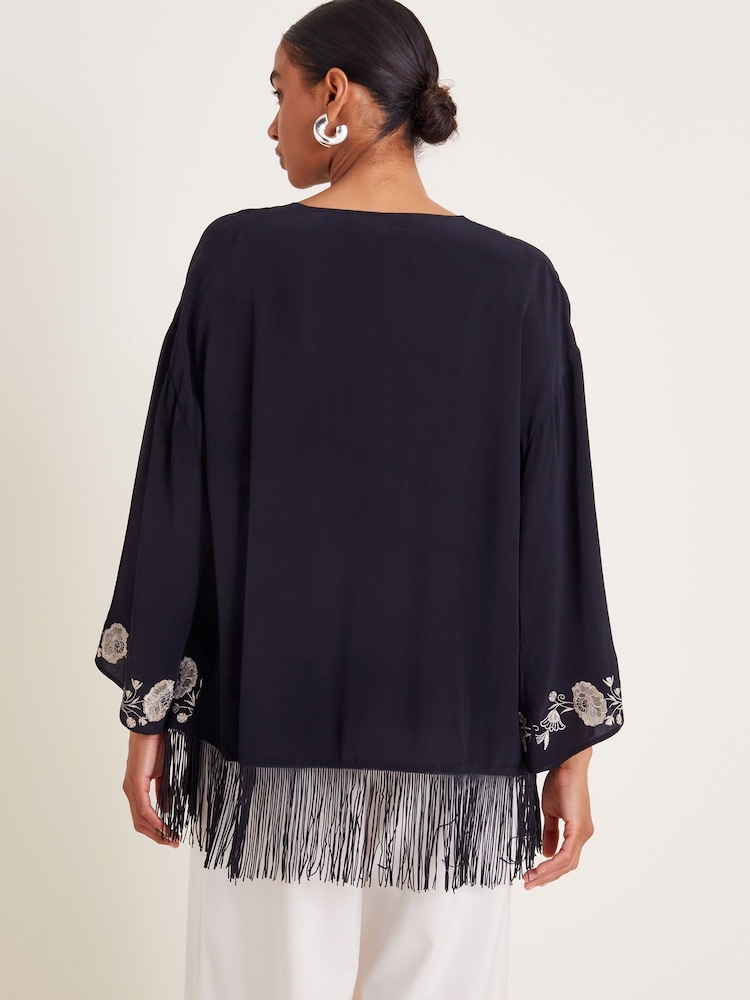 Monsoon Black Erin Embroidered Fringe Jacket - Image 2 of 5