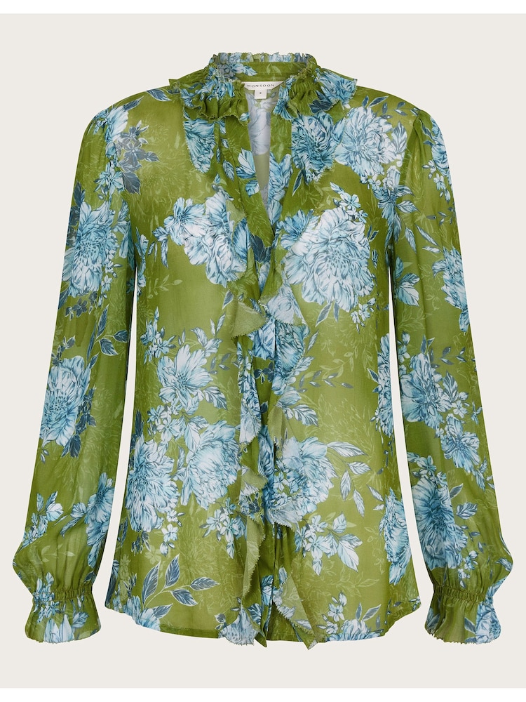 Monsoon Green Eva Floral Ruffle Blouse - Image 6 of 6