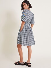 Monsoon Black Bria Embroidered 100% Cotton Gingham Mini Dress - Image 3 of 5