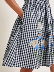 Monsoon Black Bria Embroidered 100% Cotton Gingham Mini Dress - Image 5 of 5