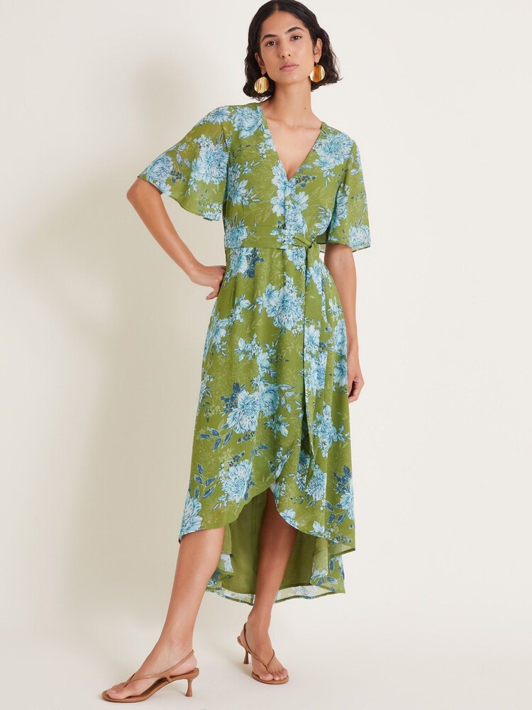Monsoon Green Eva Floral Wrap Midi Dress - Image 1 of 3