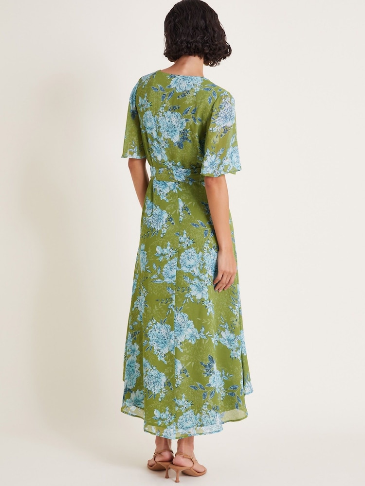 Monsoon Green Eva Floral Wrap Midi Dress - Image 3 of 3