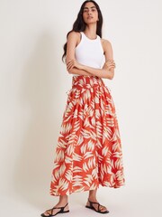 Monsoon Orange Shelly Abstract Print Maxi Skirt - Image 1 of 3