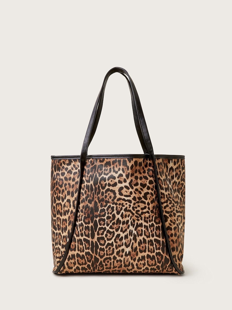 Monsoon Animal Mava Leopard Print Faux Leather Tote Bag - Image 1 of 3