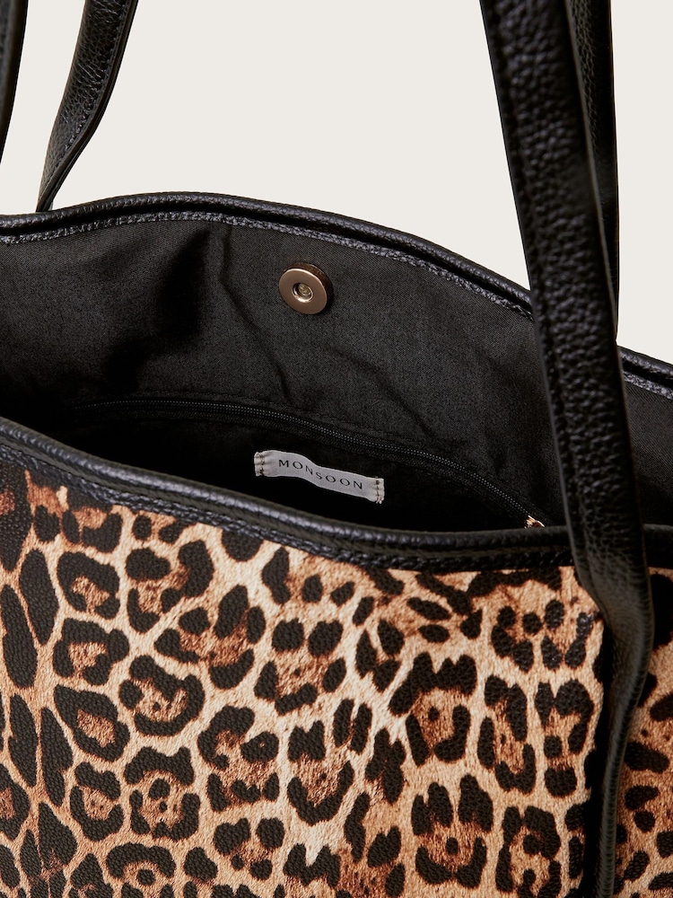 Monsoon Animal Mava Leopard Print Faux Leather Tote Bag - Image 3 of 3