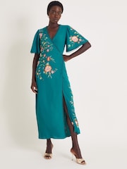 Monsoon Blue Maya Floral Embroidered Midi Dress - Image 1 of 4