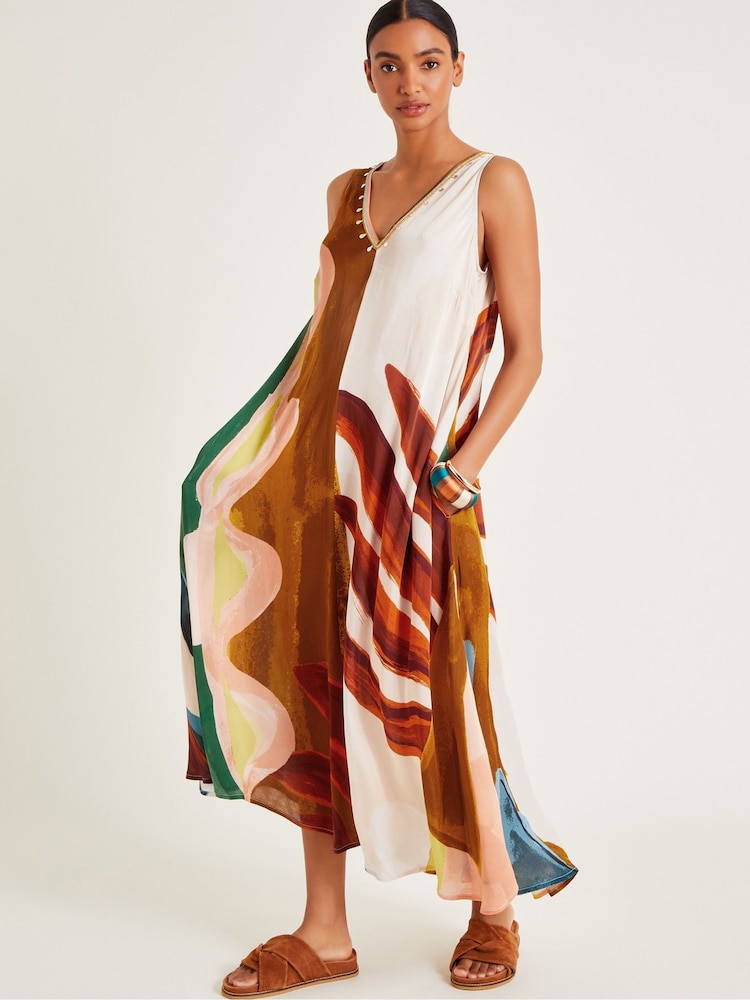 Monsoon Brown Ivy Print Maxi Dress - Image 1 of 6