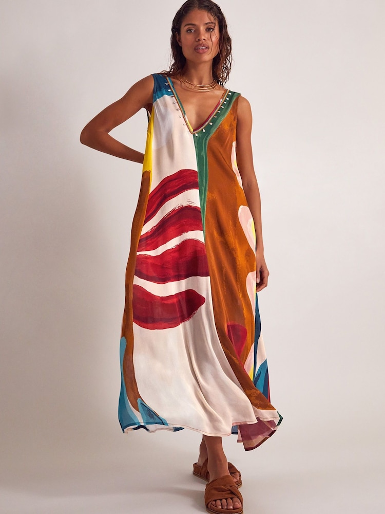 Monsoon Brown Ivy Print Maxi Dress - Image 2 of 6