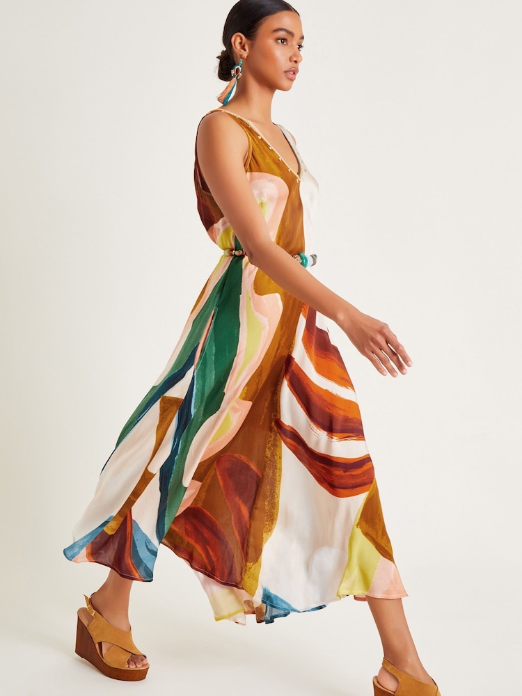 Monsoon Brown Ivy Print Maxi Dress - Image 6 of 6