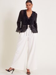 Monsoon Black Fiona Sheer Frill Tie-Front Blouse - Image 2 of 6