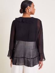 Monsoon Black Fiona Sheer Frill Tie-Front Blouse - Image 3 of 6