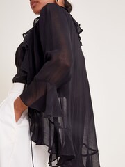 Monsoon Black Fiona Sheer Frill Tie-Front Blouse - Image 4 of 6