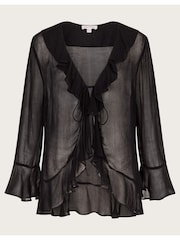Monsoon Black Fiona Sheer Frill Tie-Front Blouse - Image 6 of 6