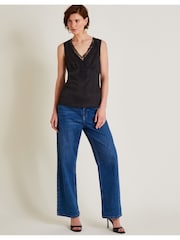 Monsoon Black Carly Satin Lace Vest - Image 1 of 6