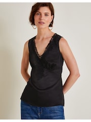 Monsoon Black Carly Satin Lace Vest - Image 2 of 6
