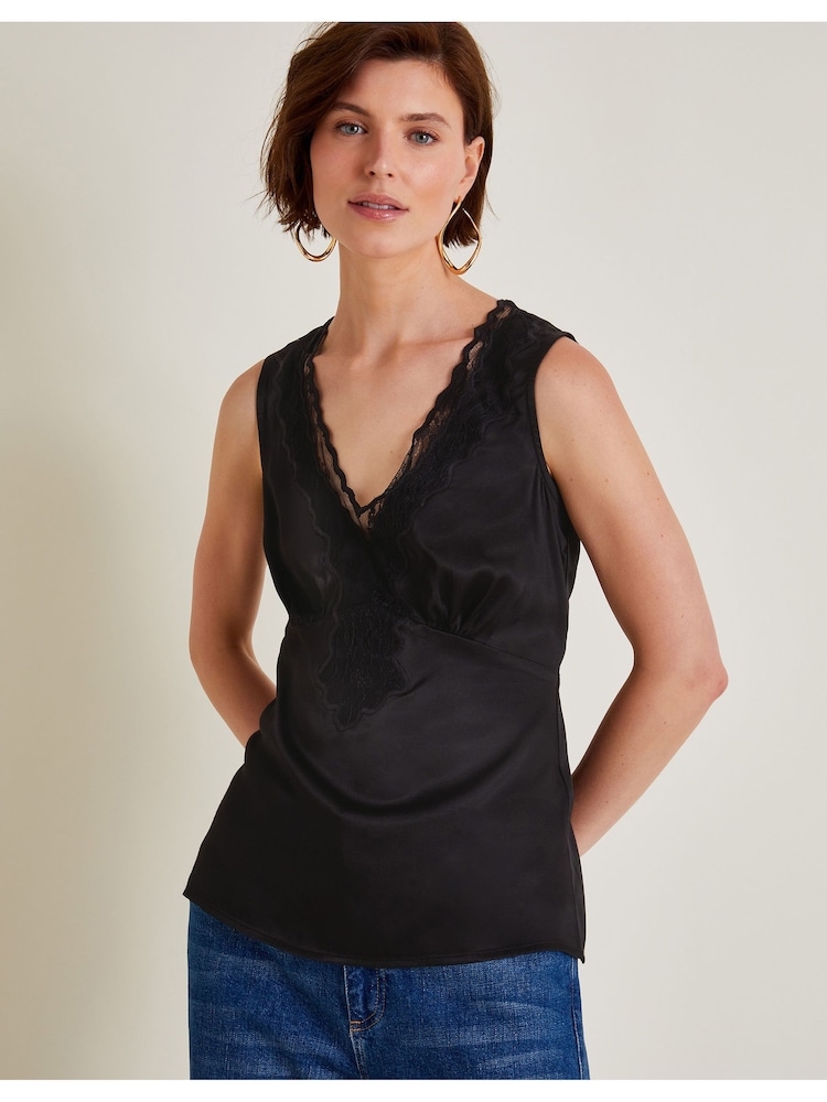 Monsoon Black Carly Satin Lace Vest - Image 2 of 6