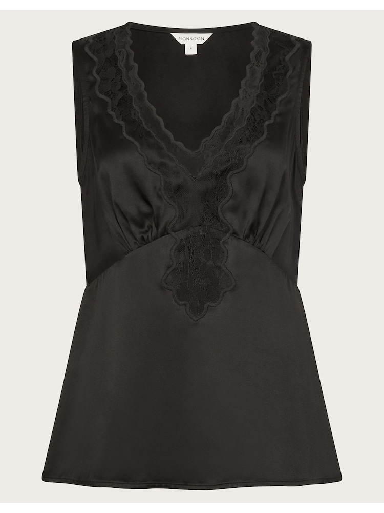 Monsoon Black Carly Satin Lace Vest - Image 6 of 6