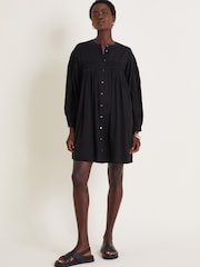 Monsoon Black Melissa Long Sleeve 100% Cotton Mini Dress - Image 1 of 5