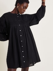 Monsoon Black Melissa Long Sleeve 100% Cotton Mini Dress - Image 2 of 5