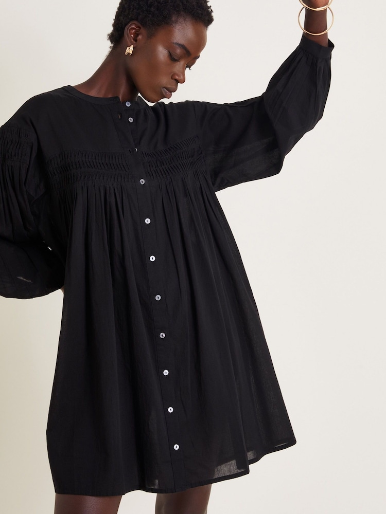 Monsoon Black Melissa Long Sleeve 100% Cotton Mini Dress - Image 2 of 5