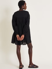 Monsoon Black Melissa Long Sleeve 100% Cotton Mini Dress - Image 3 of 5