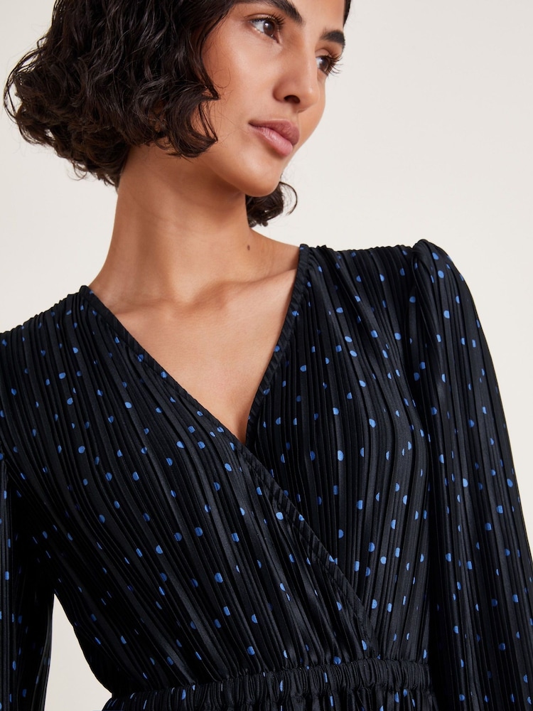 Monsoon Black Shiloh Plisse Spot Midi Dress - Image 2 of 3