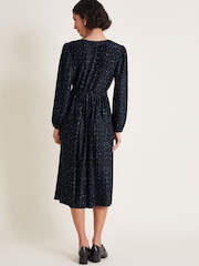 Monsoon Black Shiloh Plisse Spot Midi Dress - Image 3 of 3