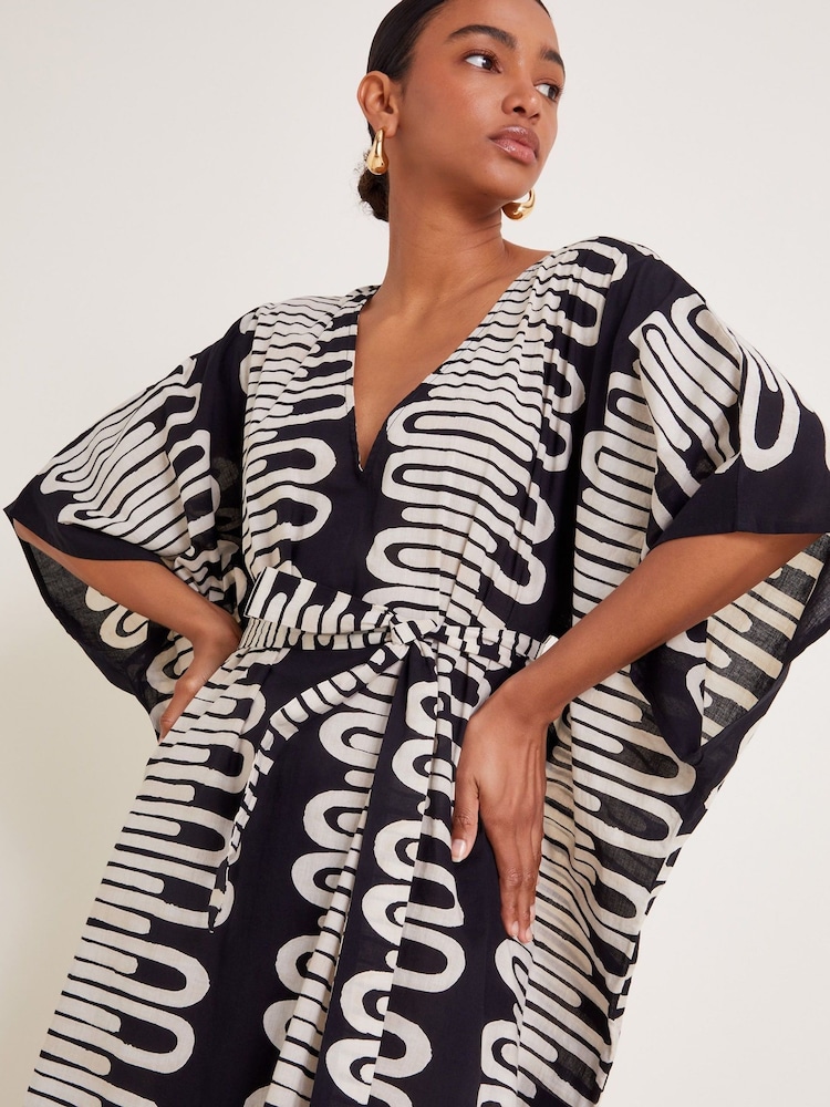 Straight Neck Geometric Kaftan Dress